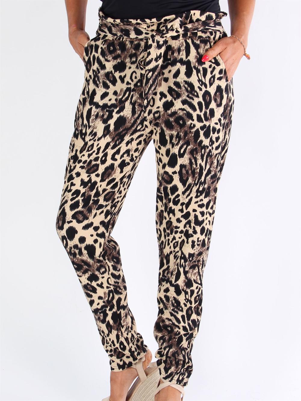 Rigmor - Beige byxor med leopardmönster